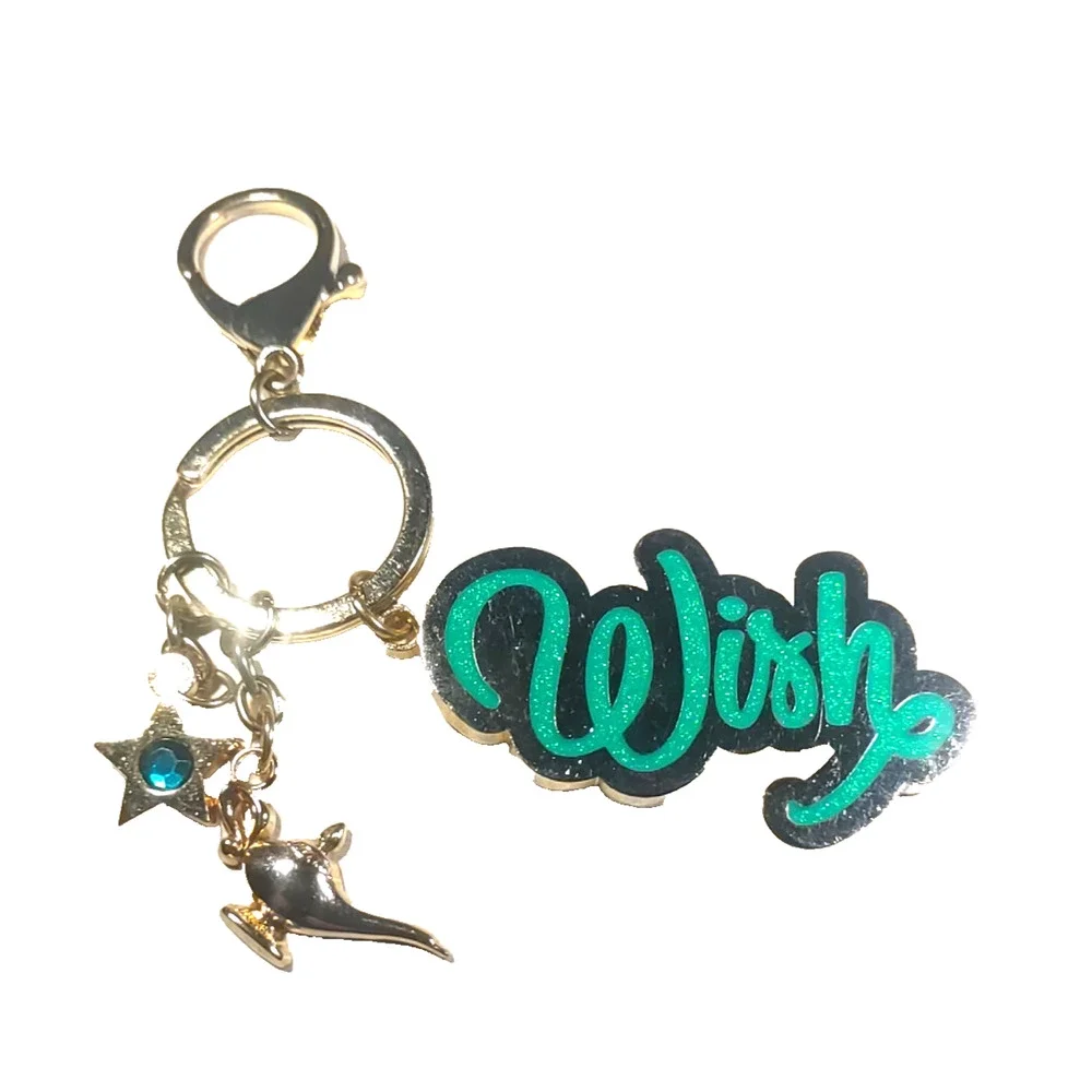 Wish Keychain AL ladens Lamp Star Gold Tone Green Charms